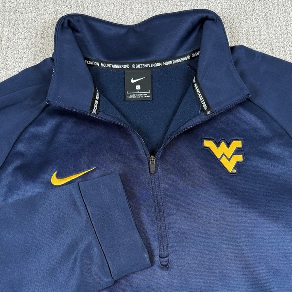 Nike Men's Large West Virginia Mountaineers Blue 1/4 Zip Fleece Lined Pullover - Picture 1 of 5